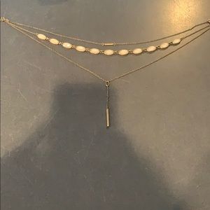 Gold and White Stone Layered Necklace